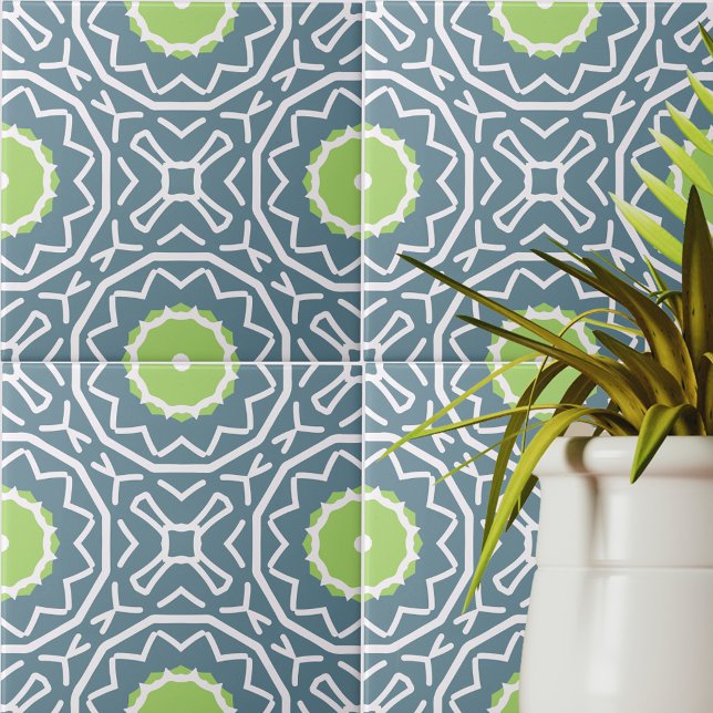 Carreau Bleu Vert Blanc Bohème Mosaïque Motif géométrique (Créateur téléchargé)