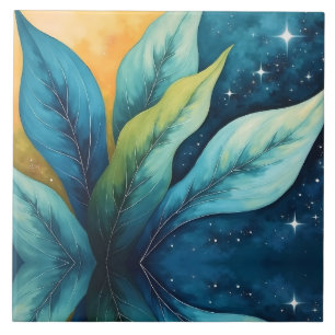Carreau Bleu Vert Feuille Soleil et étoiles