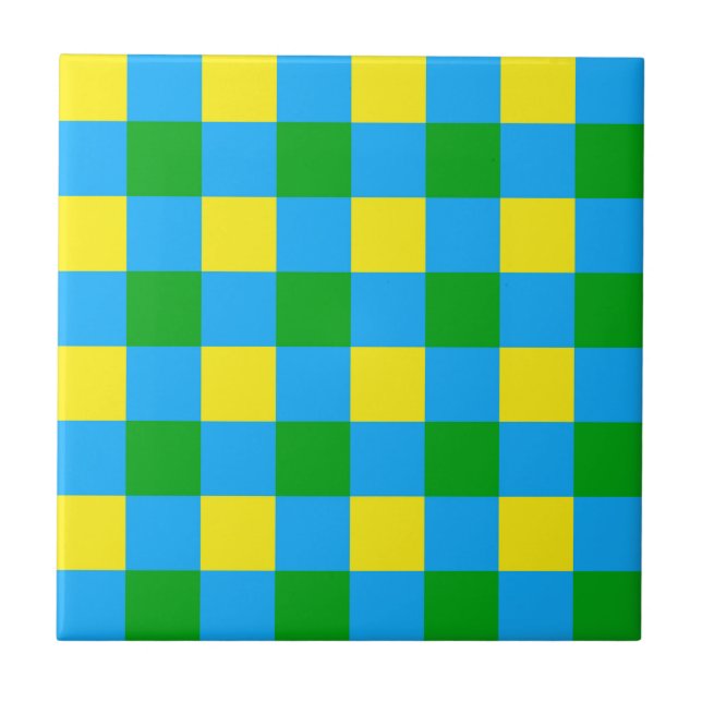 Carreau Bleu Vert Jaune Chèque Plaid Design Motif (Devant)