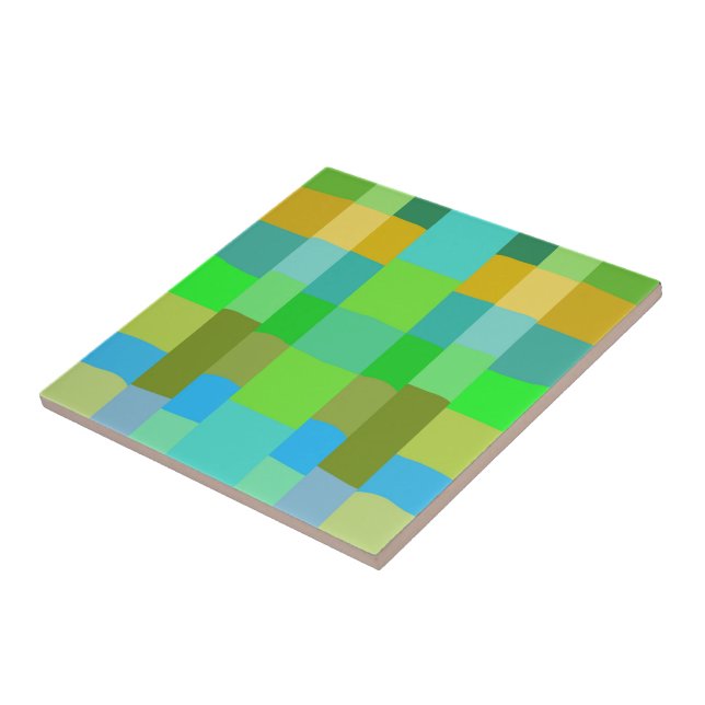 Carreau Bleu Vert Orange Violet Motif Abstrait Crème  (Côté)