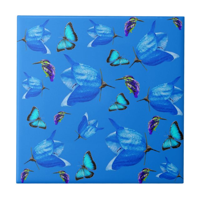 Carreau Bleus Bleus Les Papillons Et Les Fleurs De Cloches (Devant)