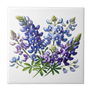 Carreau Bleus Texas Fleur de l'État Lupine Aquarelle 