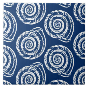 Carreau Bloc de coquillages en spirale Impression, bleu et