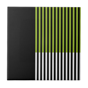 Carreau Bloc de couleur moderne rayé vert citron noir blan