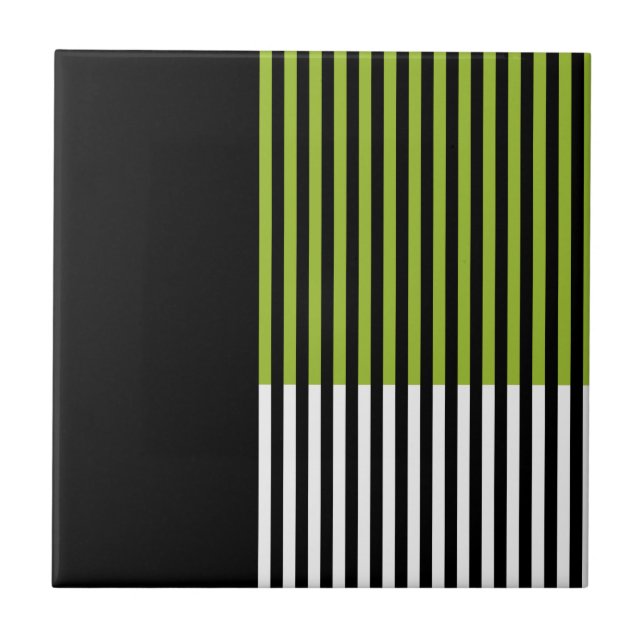 Carreau Bloc de couleur moderne rayé vert citron noir blan (Devant)