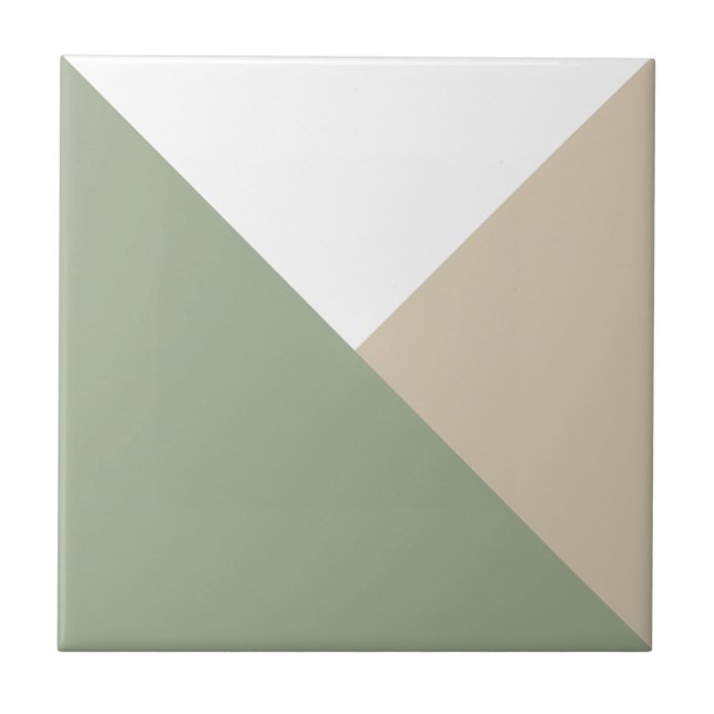 Carreau Bloc de couleur moderne Triangles Sage Vert Beige (Devant)