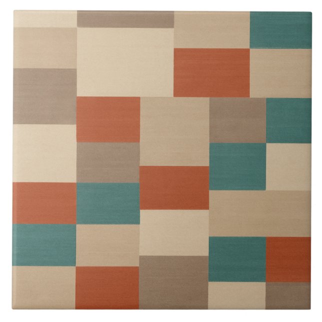 Carreau Blocs Géométriques Modernes Sarcelle & Beige (Devant)