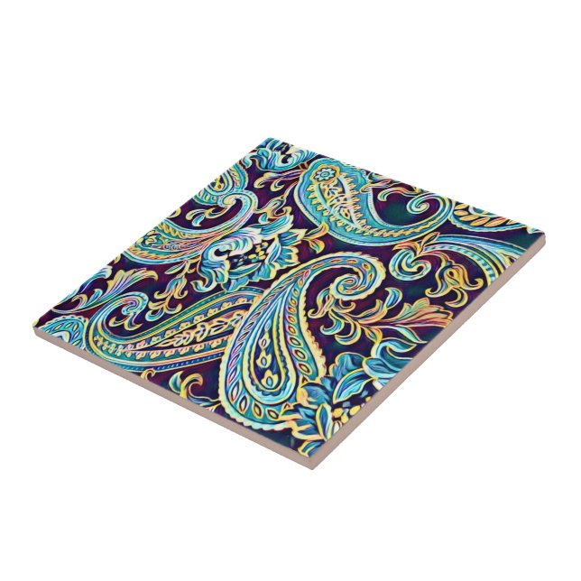 Carreau Blue and Yellow Dream Vintage Paisley (Côté)