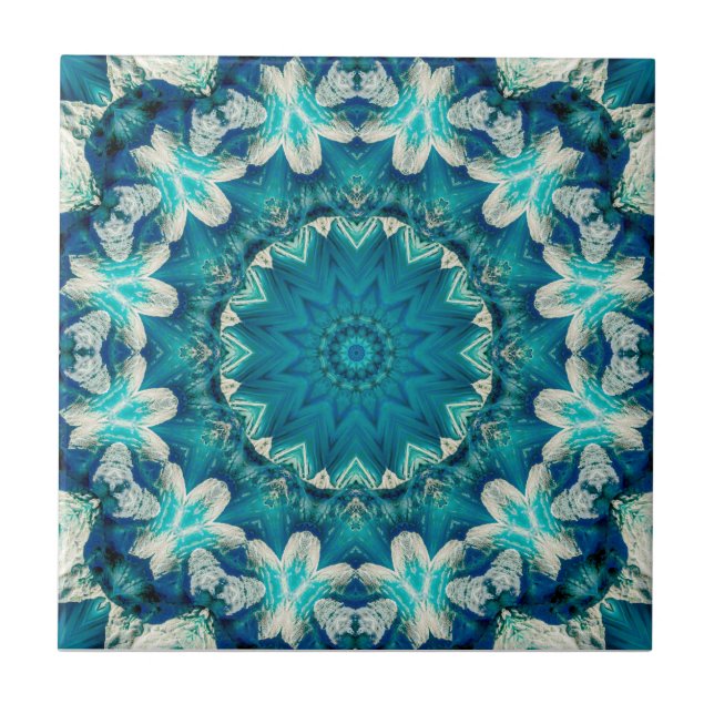 Carreau Blue Aqua Mandala Rosette Retro Hippie (Devant)