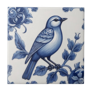 Carreau Blue Bird Delft Bleu & Blanc Asiatique Floral Blue