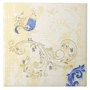 Carreau Blue Bird Retro Floral Art