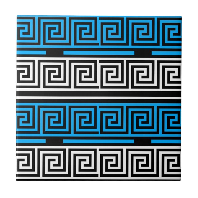 Carreau Blue Black White Greek Key Fret Pattern Design  (Devant)