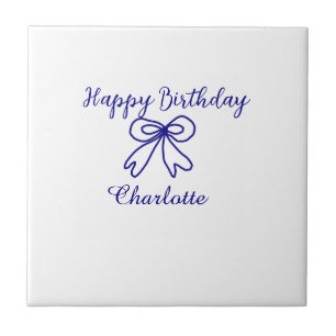 Carreau Blue bow CUTIE AJOUTER NOM BABY heureux anniversai