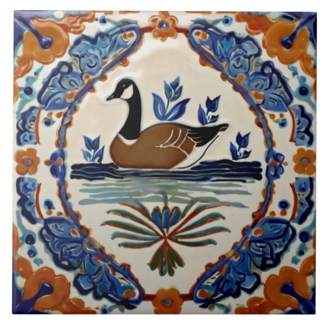 Carreau Blue Brown Oie blanche Europe Fold Oiseaux (Devant)