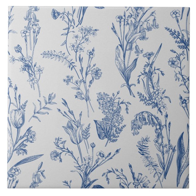 Carreau Blue Chinoiserie Floral Vintage (Devant)