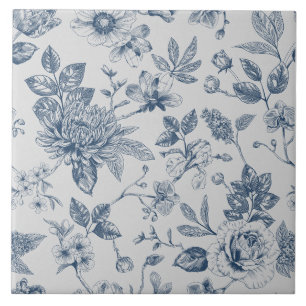 Carreau Blue Chinoiserie Floral Vintage