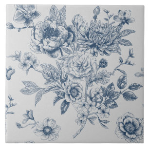 Carreau Blue Chinoiserie Floral Vintage