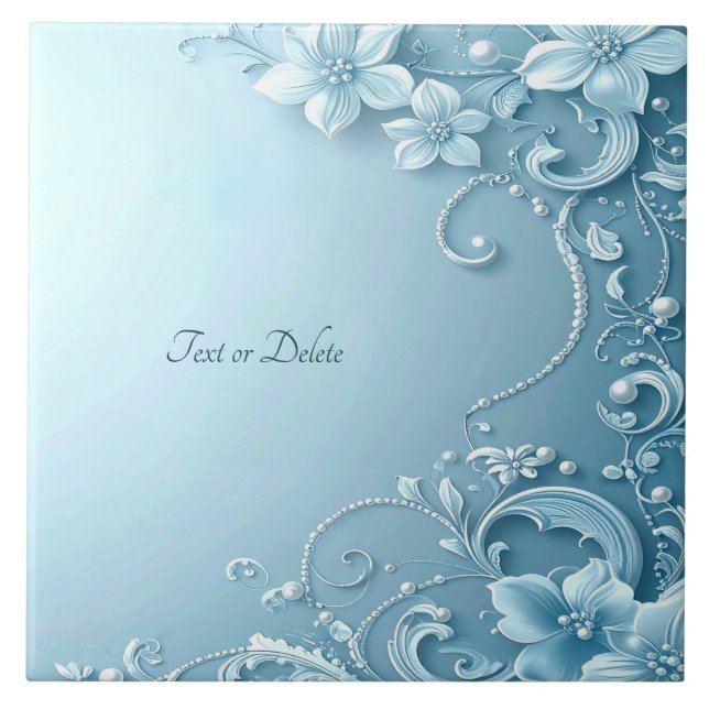 Carreau Blue Decorative Floral Ceramic Tile (Devant)