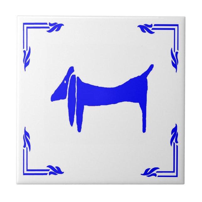 Carreau Blue Dutch Dachshund Abstrait (Devant)