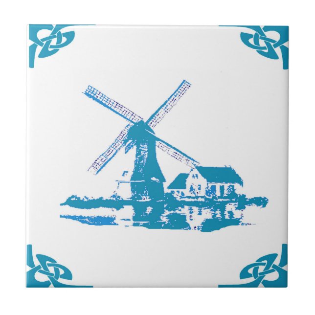 Carreau Blue Dutch Windmill Delft Look (Devant)