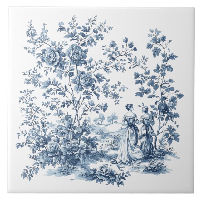 Carreau Blue Elegant Floral Toile Vintage Design (Devant)