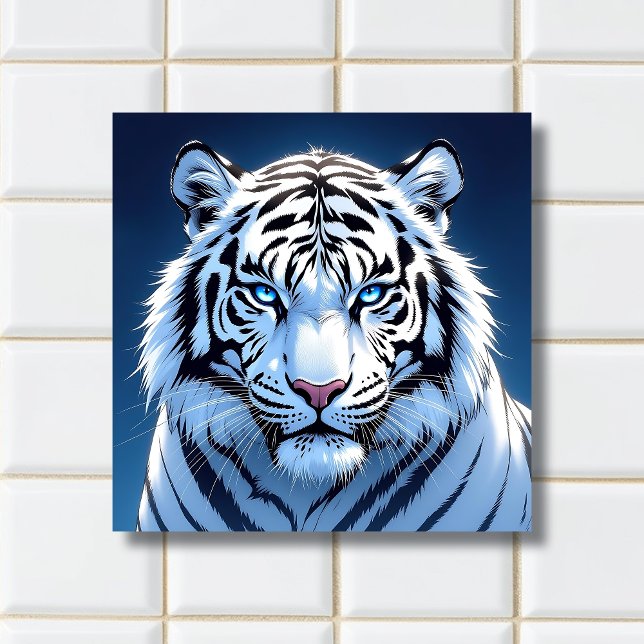 Carreau Blue eyed White Tiger Ai Art (Créateur téléchargé)
