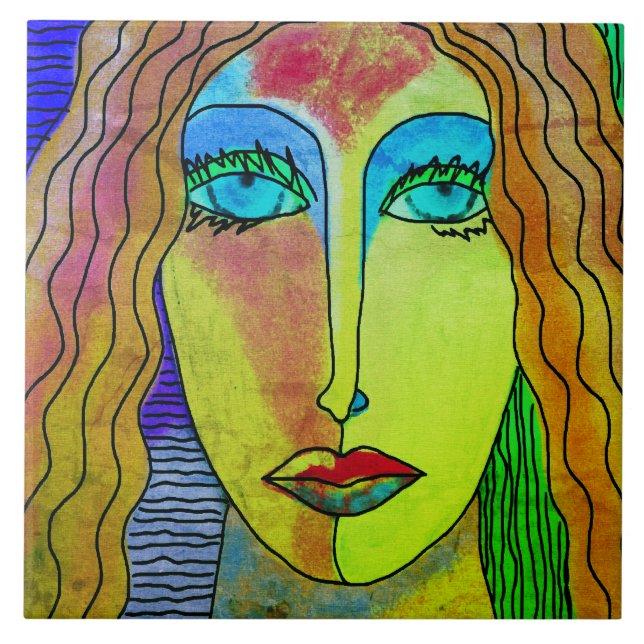 Carreau Blue Eyes Portrait numérique Abstrait d'une femme (Devant)