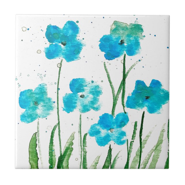 Carreau Blue Fleur sauvage Floral aquarelle Cuisine rustiq (Devant)