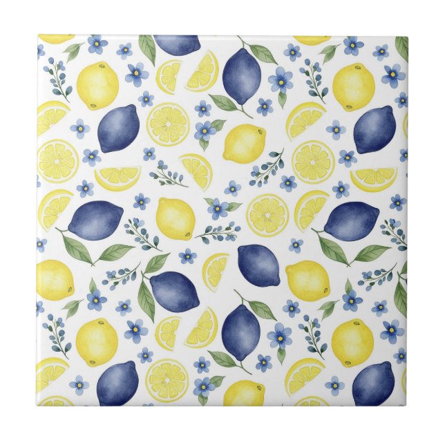 Carreau Blue French Country Lemon Pattern (Devant)