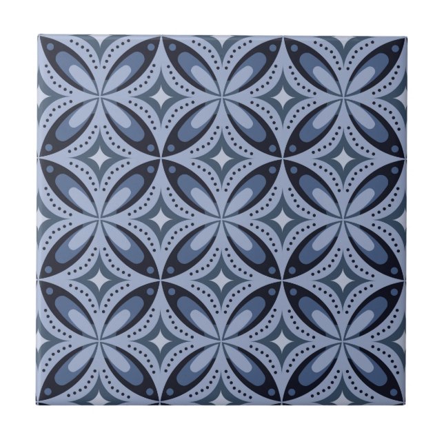 Carreau Blue Geometric Pattern Retro Style (Devant)