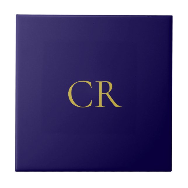 Carreau Blue & Gold Color Monogram Modern Minimalist  (Devant)