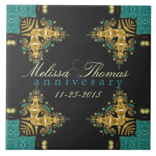 Carreau Blue Green +Gold Tribal Anniversaire Keepsaké Carr