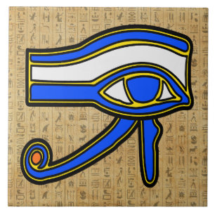 Carreau Blue Horus Eye Sur Hiéroglyphes Carrelage en céram