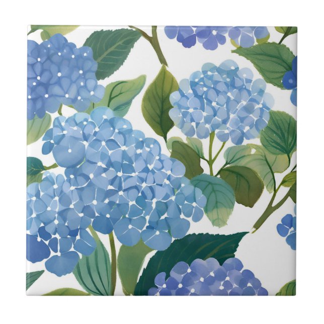 Carreau Blue Hydrangea Watercolor Floral Coastal (Devant)