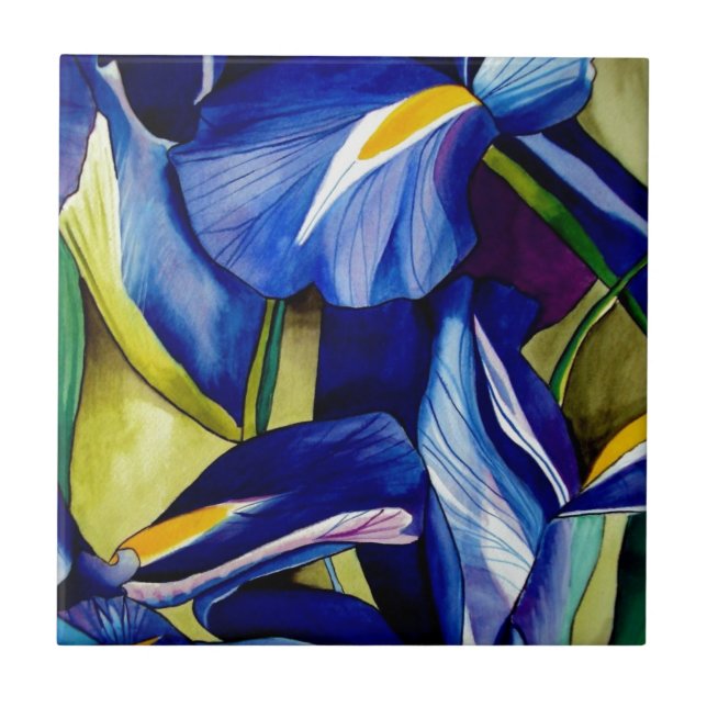 Carreau Blue Iris fleurs d'aquarelle d'art (Devant)