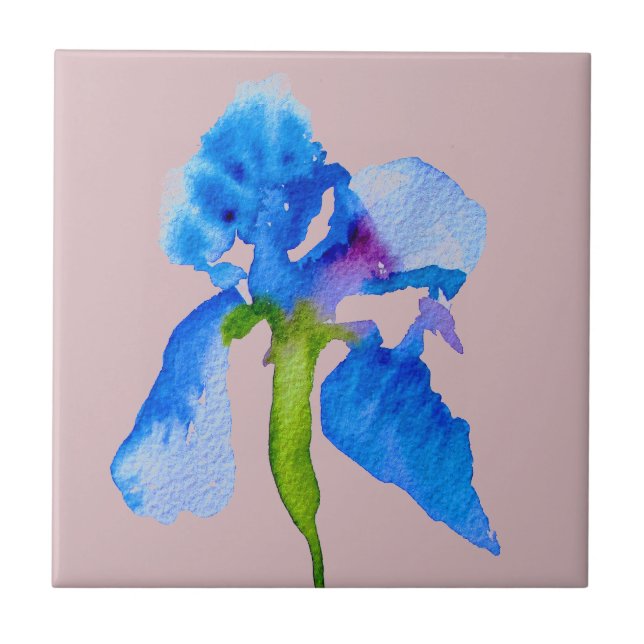 Carreau Blue Iris moderne aquarelle florale art (Devant)