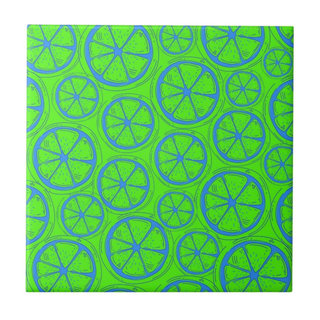 Carreau Blue Lime Lemon Pattern with Neon Green Background (Devant)