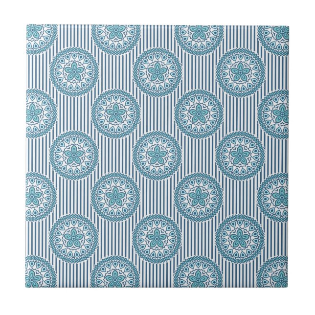 Carreau Blue mandala pattern on striped background (Devant)