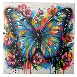 Carreau Blue Morpho Butterfly Street Art Graffiti Grunge