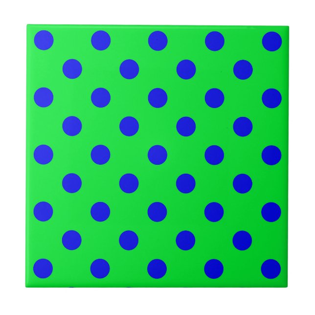 Carreau Blue On Green Polka Dots Pattern Design  (Devant)
