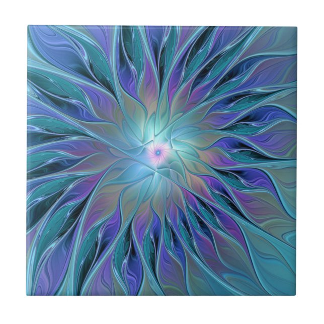 Carreau Blue Purple Flower Dream Abstrait Fractal Art (Devant)