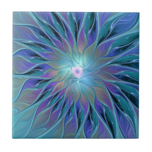 Carreau Blue Purple Flower Dream Abstrait Fractal Art