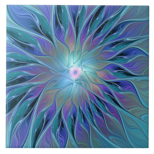 Carreau Blue Purple Flower Dream Abstrait Fractal Art (Devant)