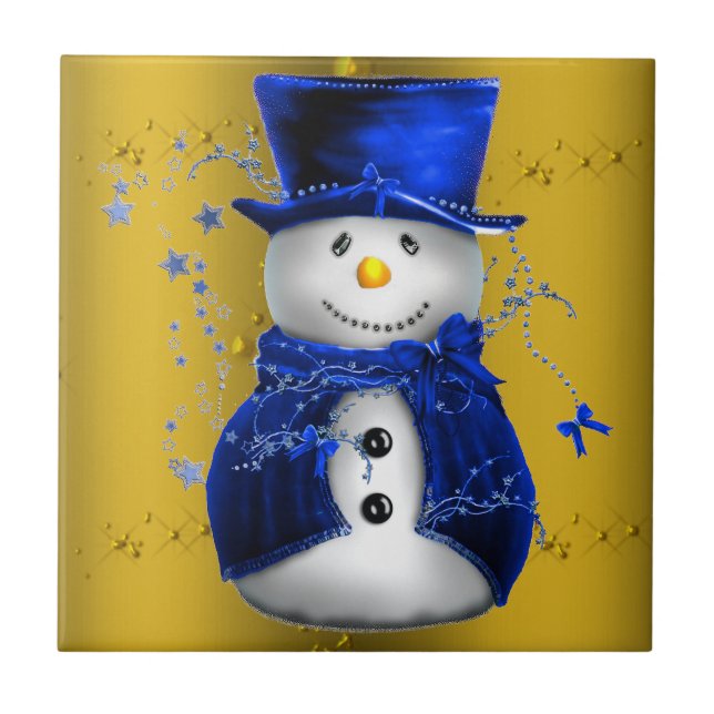 Carreau Blue Snowman sur Gold Christmas (Devant)