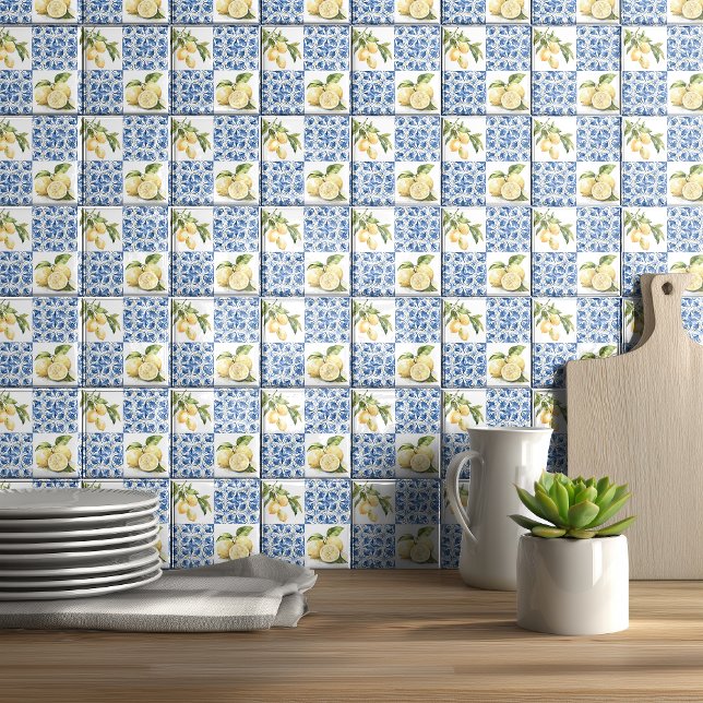 Carreau Blue Tile French Country Lemon Pattern Tile (Créateur téléchargé)