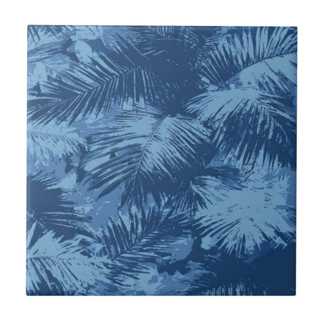 Carreau Blue Tropical Palm Leaf (Devant)