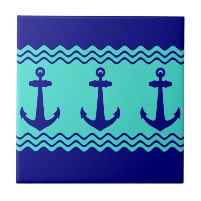 Carreau Blue Turquoise Nautical Anchor Coastal Stripes (Devant)