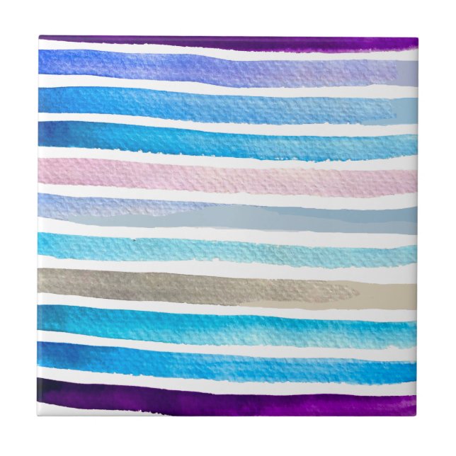 Carreau Blue watercolor stripes painted (Devant)