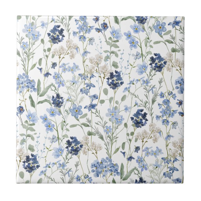 Carreau Blue Watercolor Wildflower (Devant)