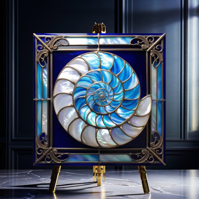 Carreau Blue/White Faux Stained-Glass Nautilus Shell 2 (Créateur téléchargé)